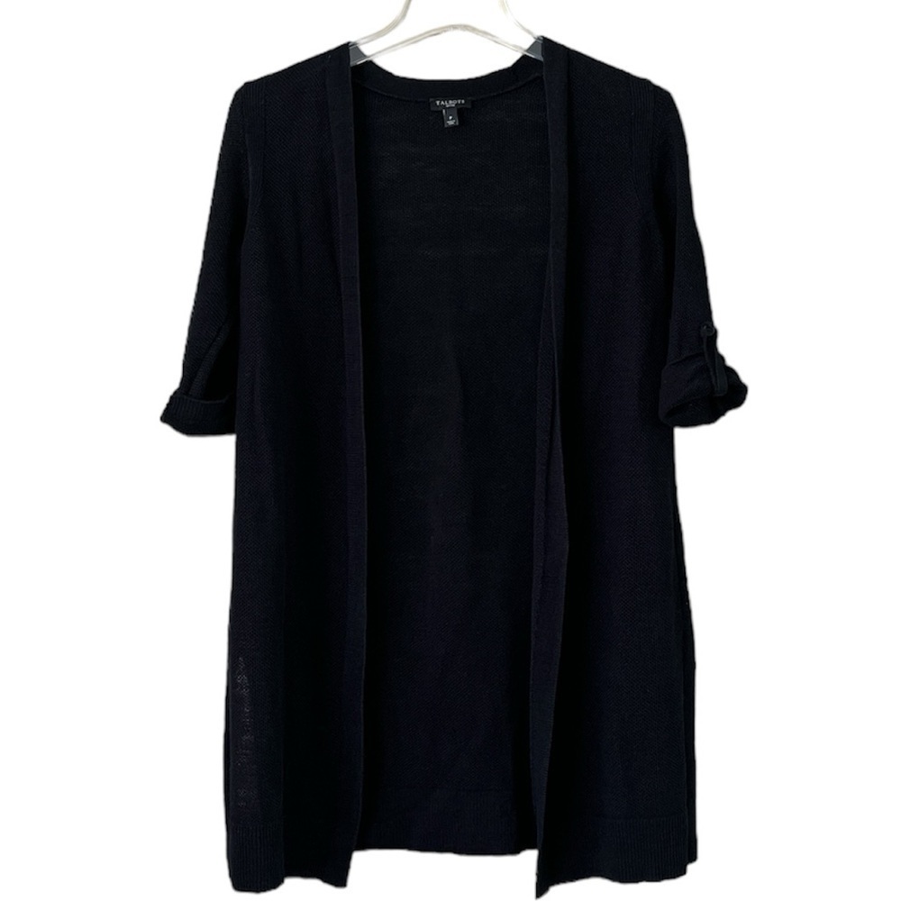 Talbots Women’s Petite 100% linen Black Cardigan size petite Short Sleeves